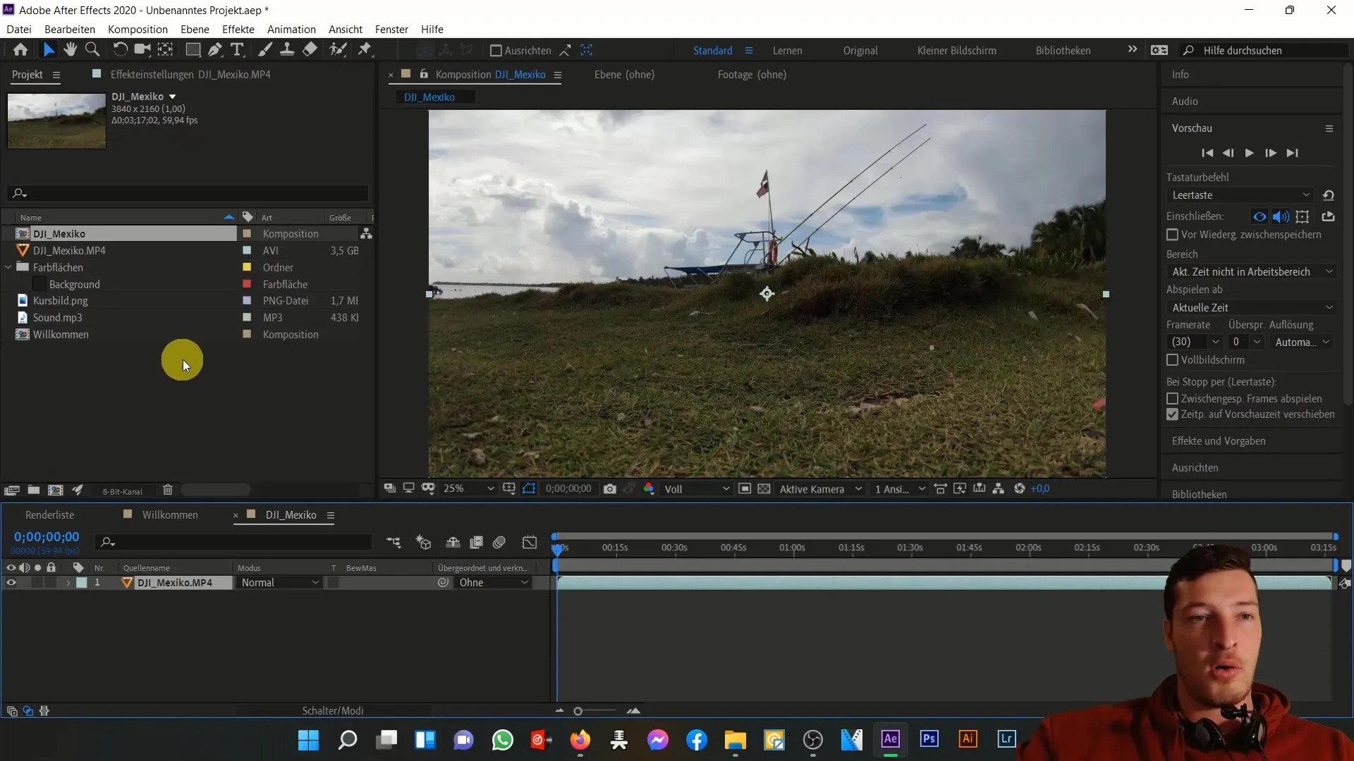 Gambaran umum area proyek di After Effects