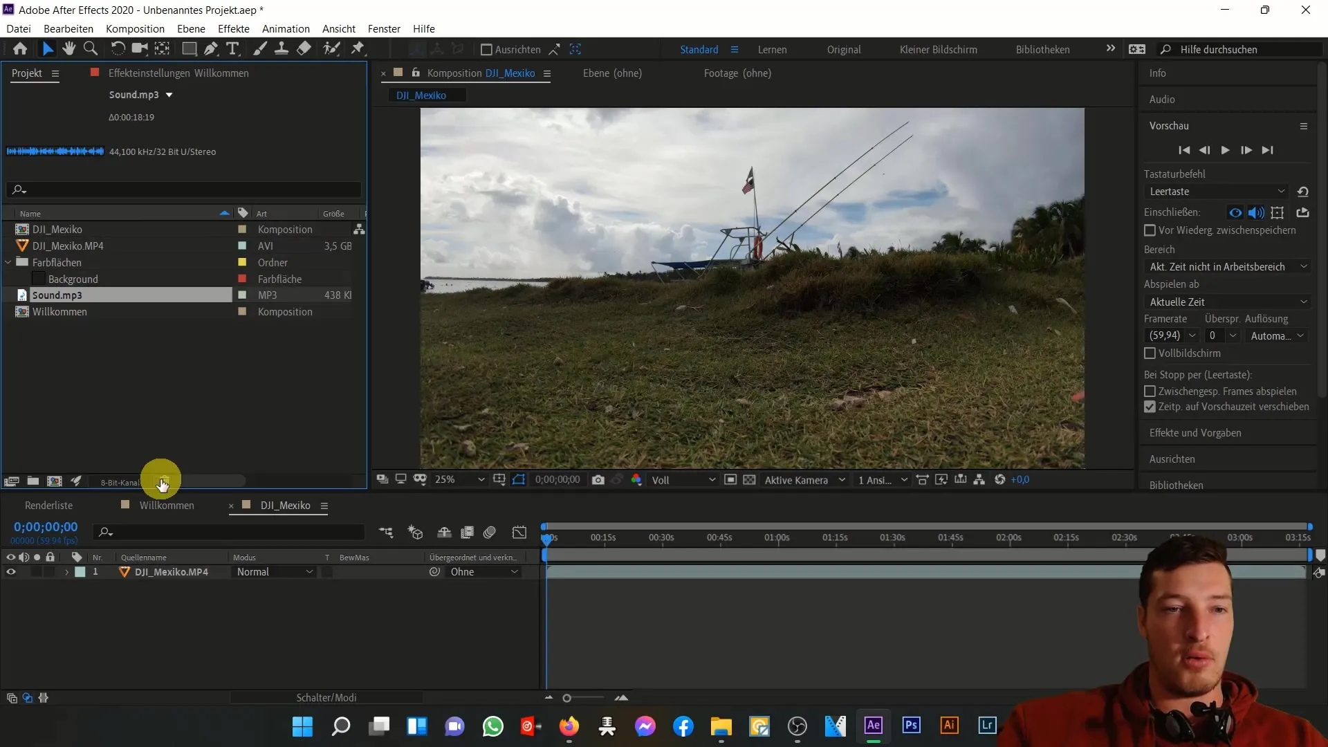 Gambaran umum tentang area proyek di After Effects