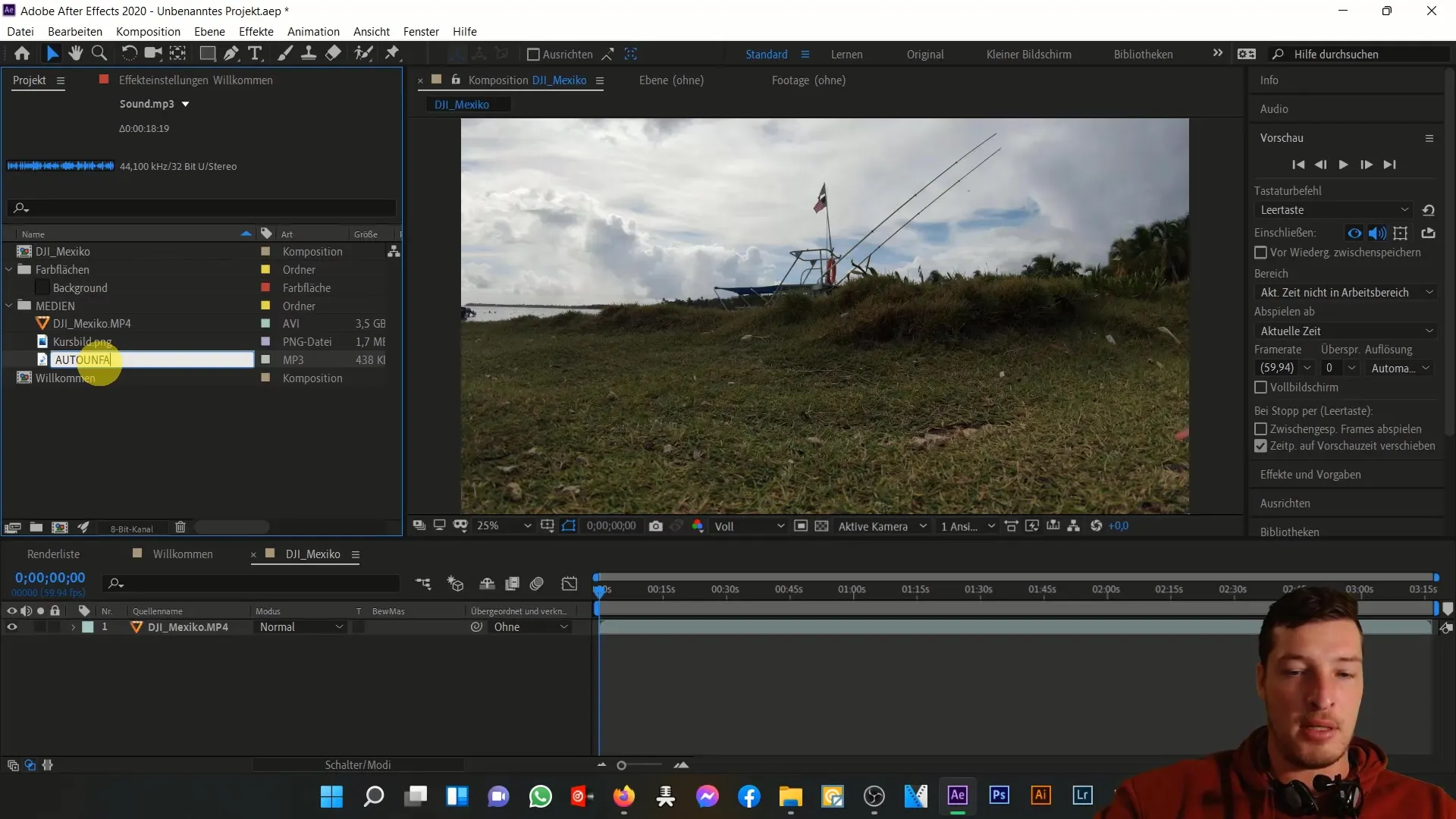 Gambaran umum area proyek di After Effects