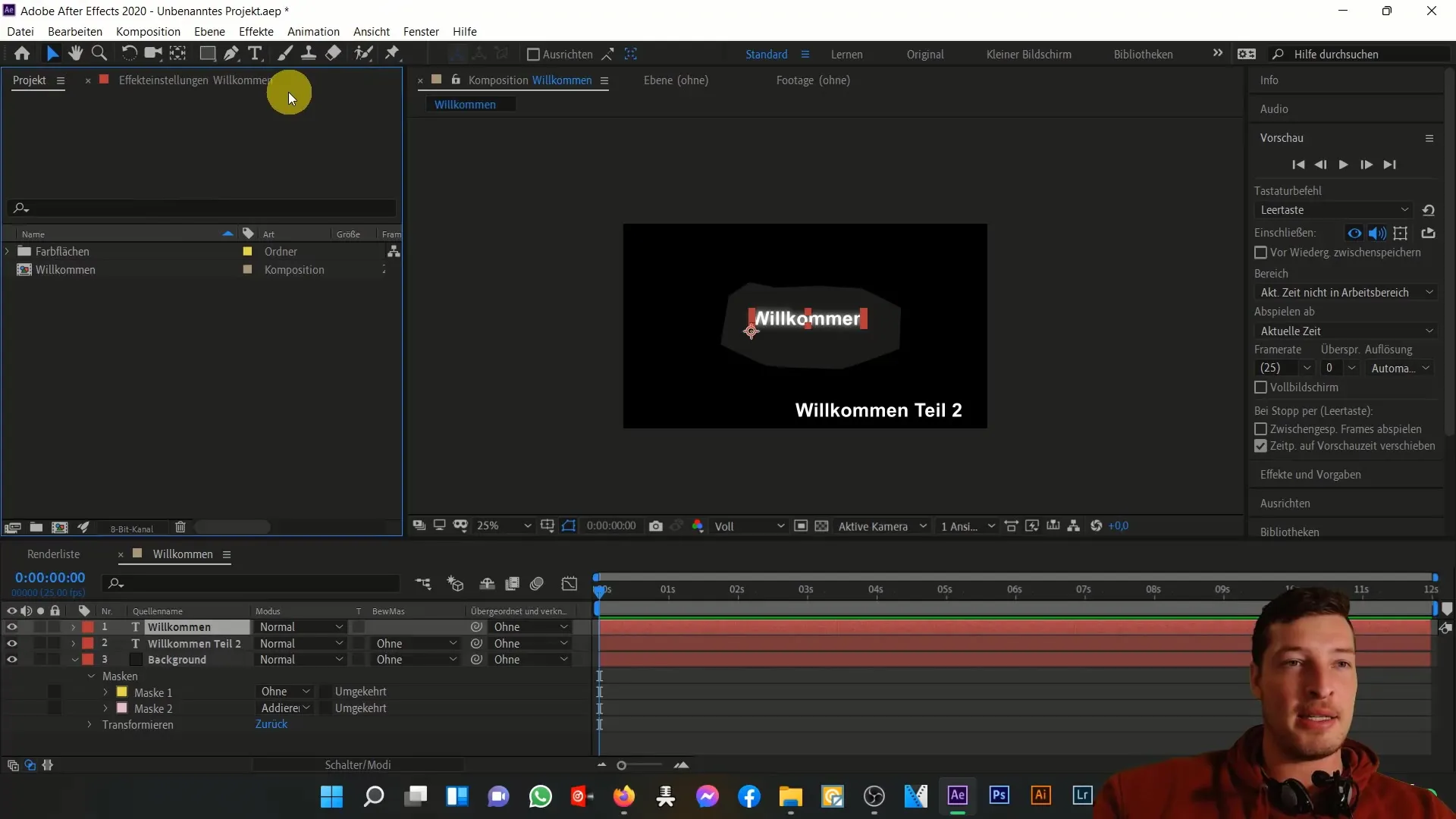 Gambaran umum tentang area proyek di After Effects