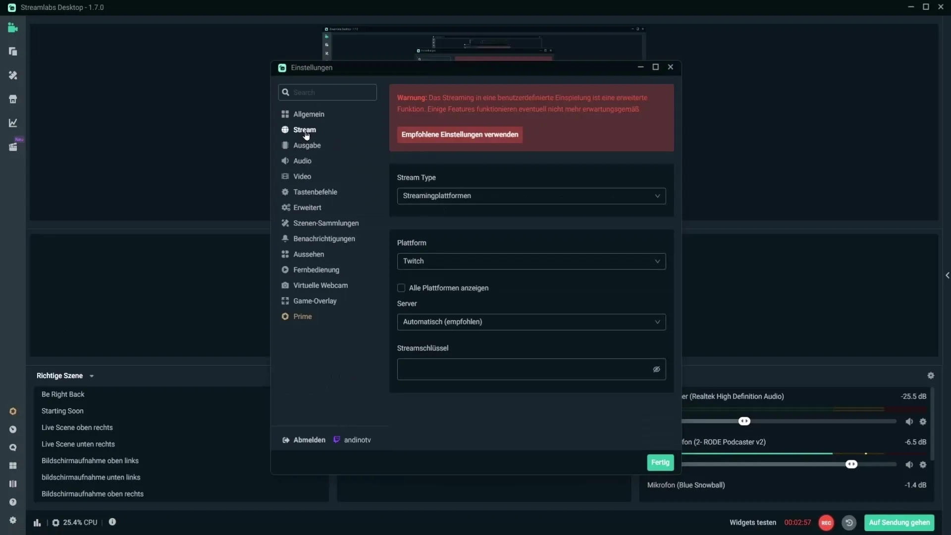 Temukan kunci stream dengan aman dan gunakan di Streamlabs OBS