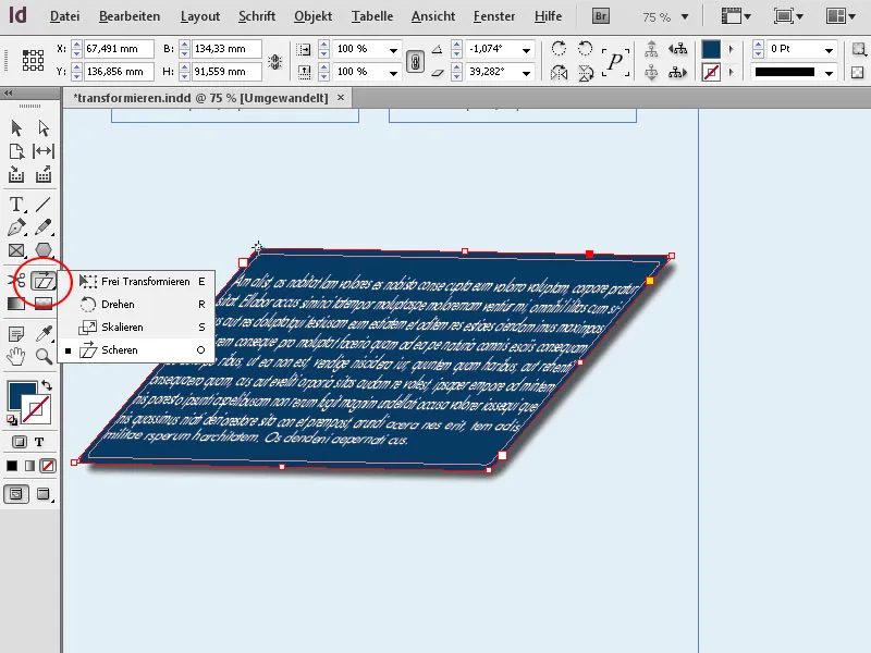 Das Frei-Transformieren-Werkzeug in InDesign