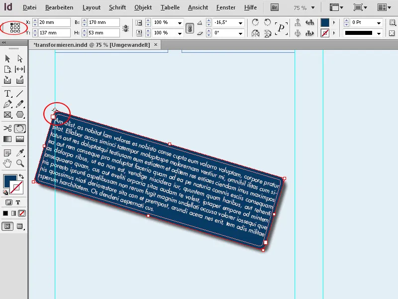 İçerik yayınlama programı InDesign'deki Serbest Dönüştürme Aracı