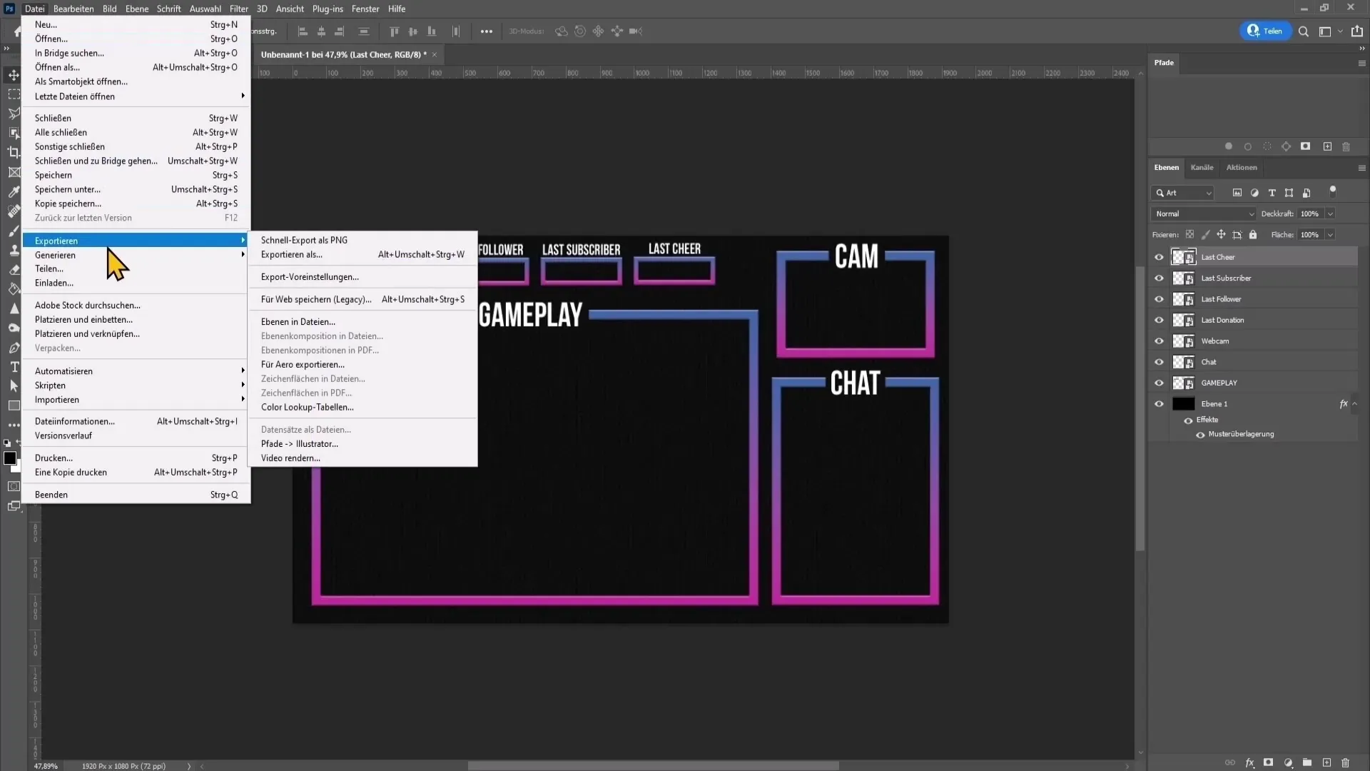 Créer un overlay de flux avec Photoshop pour YouTube et Twitch