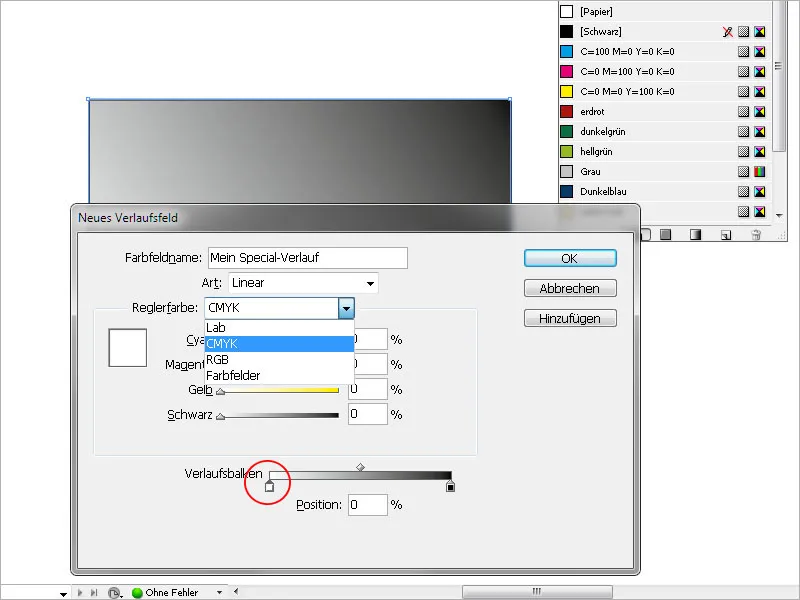 Das Verlaufsfarbfeld-Werkzeug in InDesign