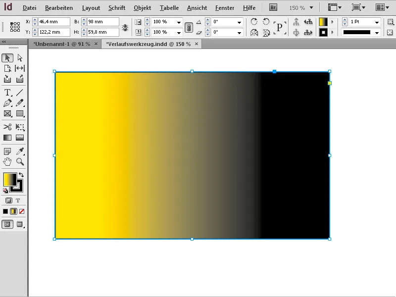 Das Verlaufsfarbfeld-Werkzeug in InDesign