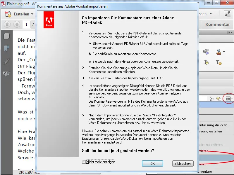 Herramientas de marcado gráfico en Acrobat, exportación e importación de comentarios