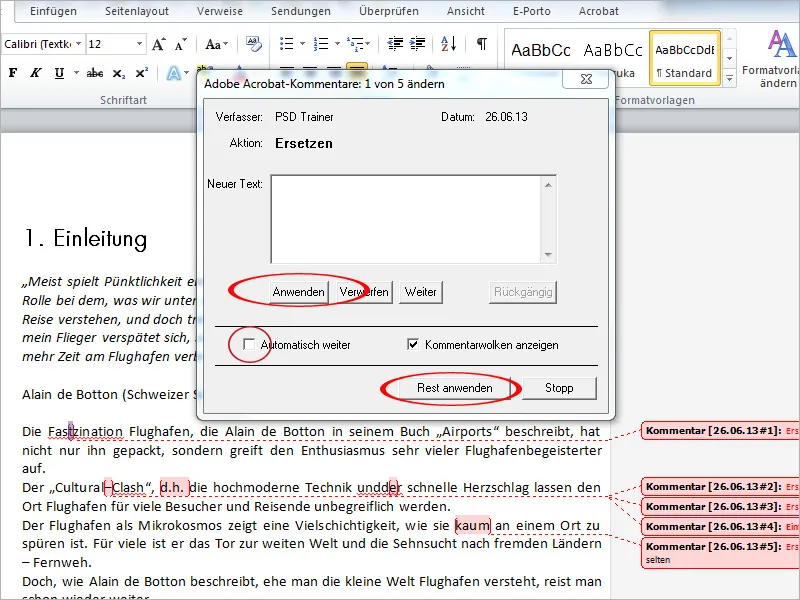 Herramientas de marcado gráfico en Acrobat, exportación e importación de comentarios