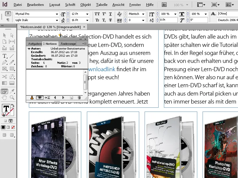 InDesign rīks piezīmes