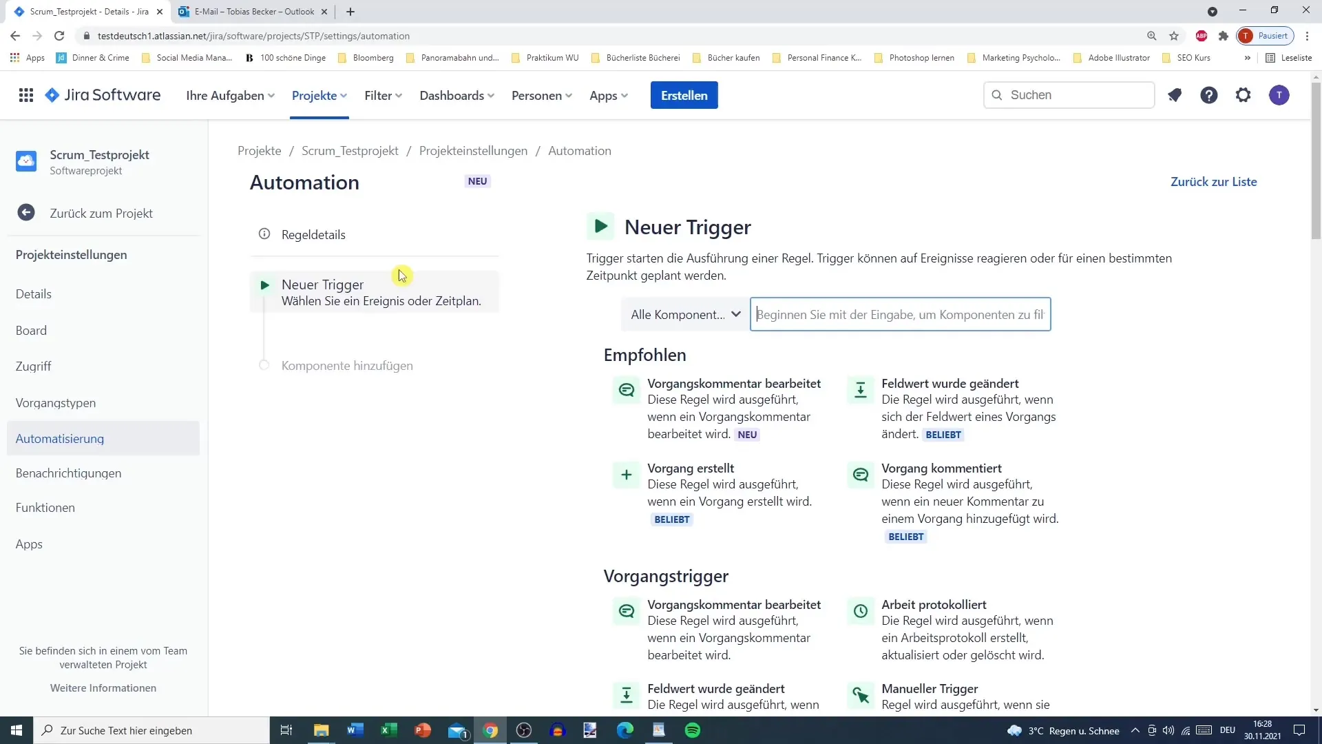 Automatizace v Jira: Nastavení e-mailových upozornění. 