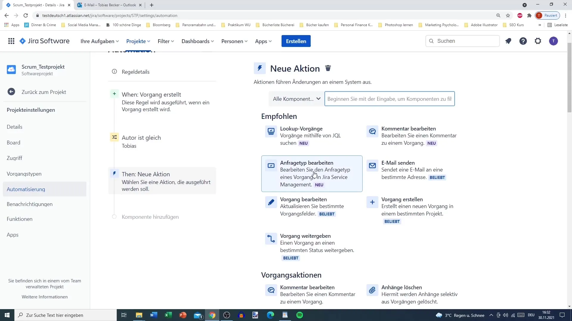 Automatizace v Jira: Nastavení e-mailové upozornění