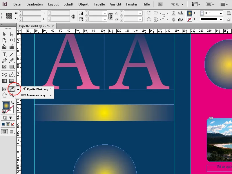 Das Pipette- und das Messwerkzeug in InDesign