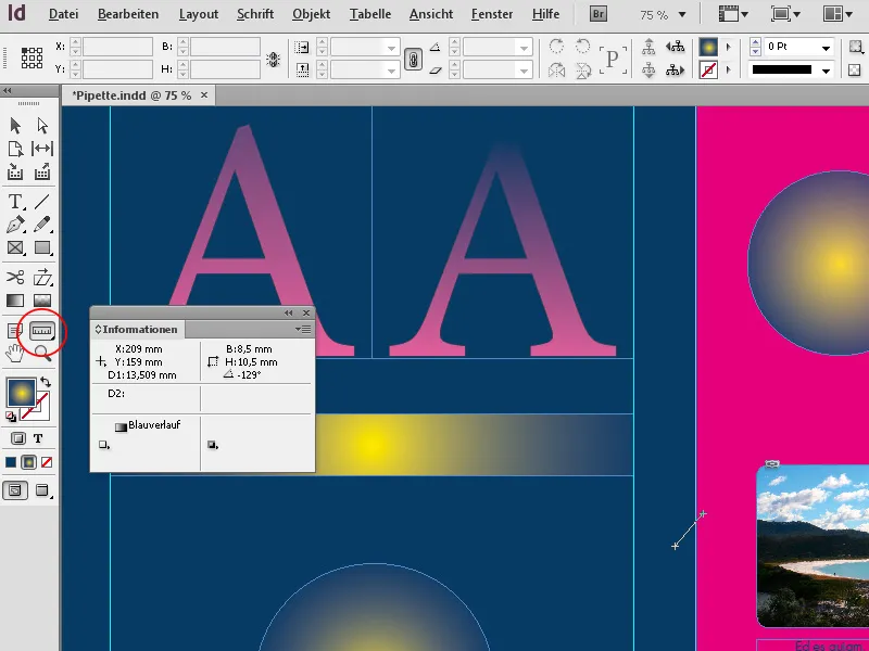 Pipeta in merilno orodje v programu InDesign