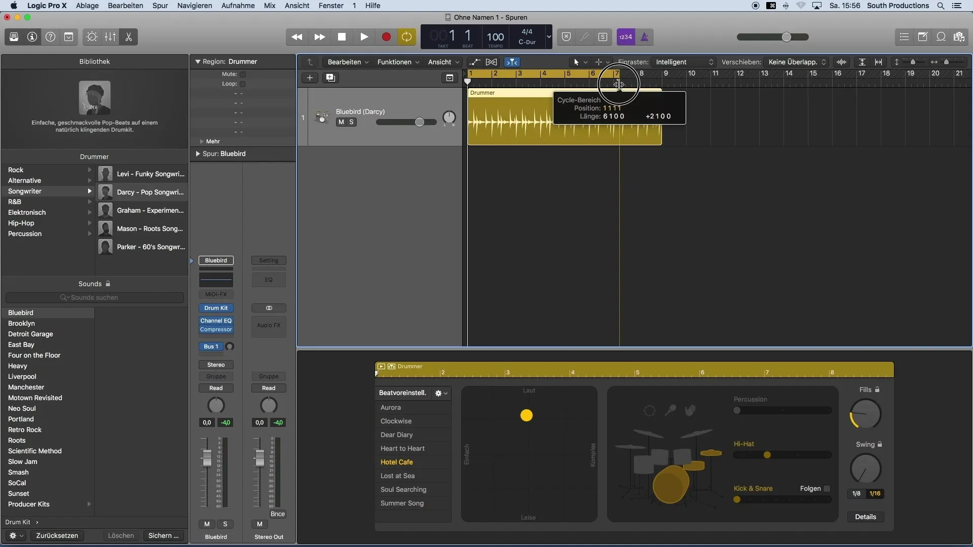 Vytváření bicích groovů s Logic Pro X Drummer