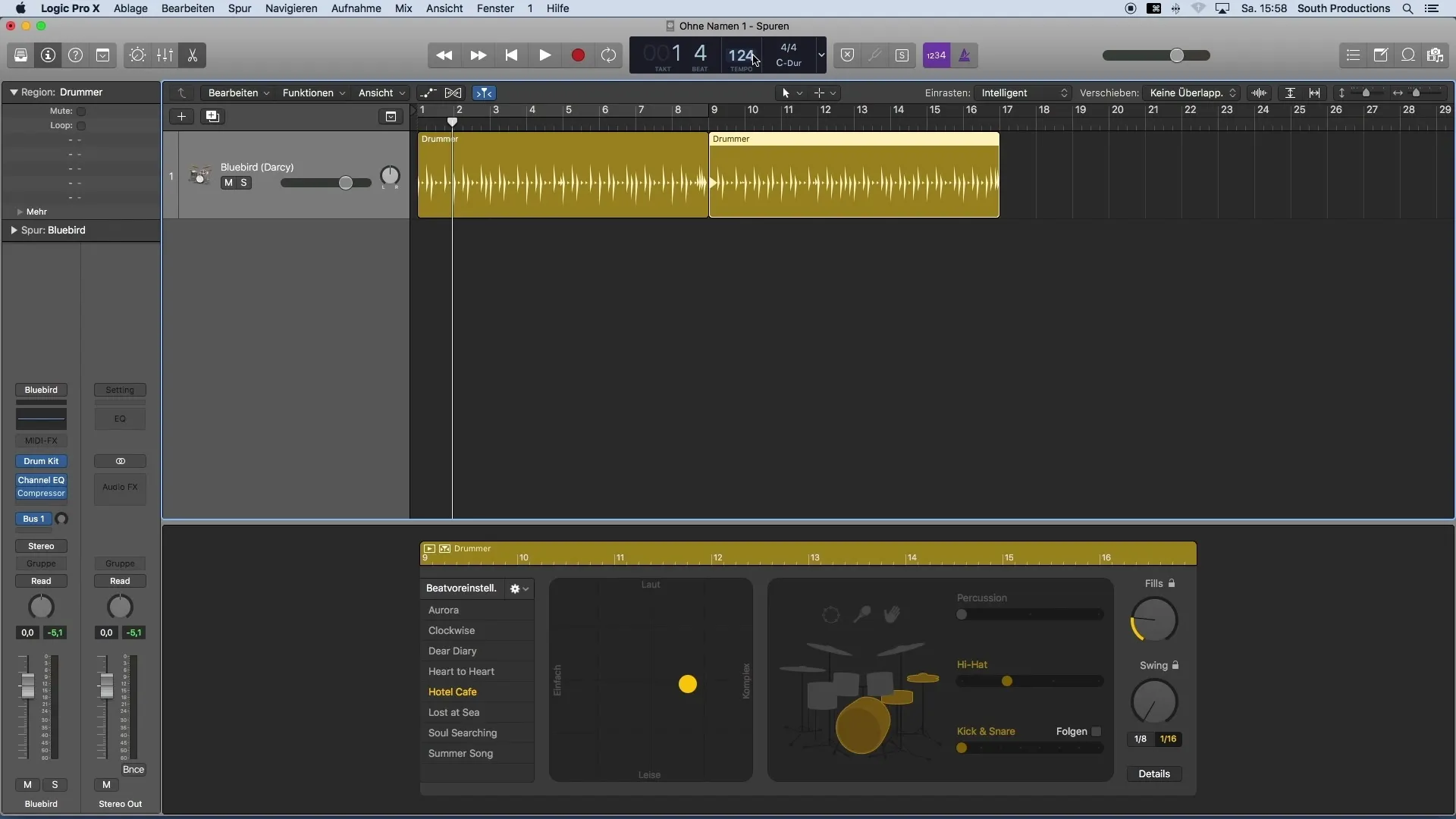 Vytváření bicích groovů s Logic Pro X Drummer