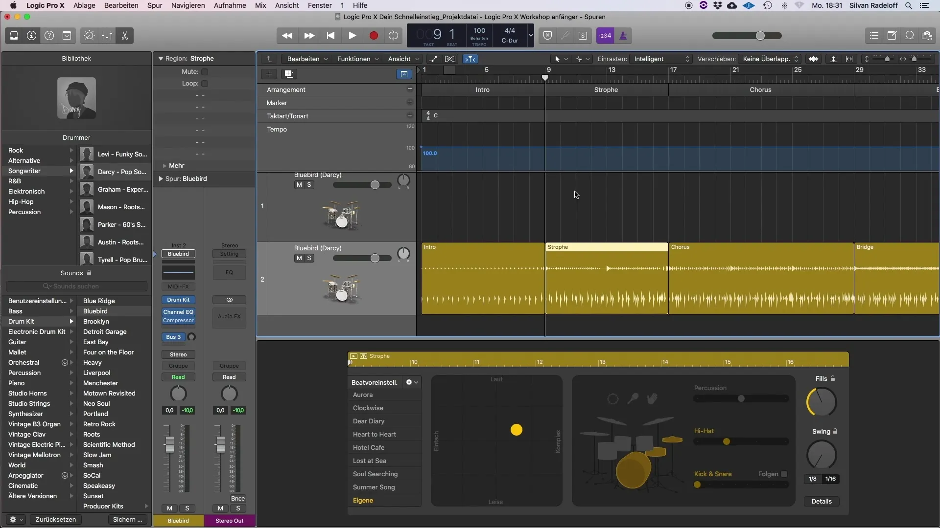 Využití bubeníka v Logic Pro X - Vytvoření aranžmáče