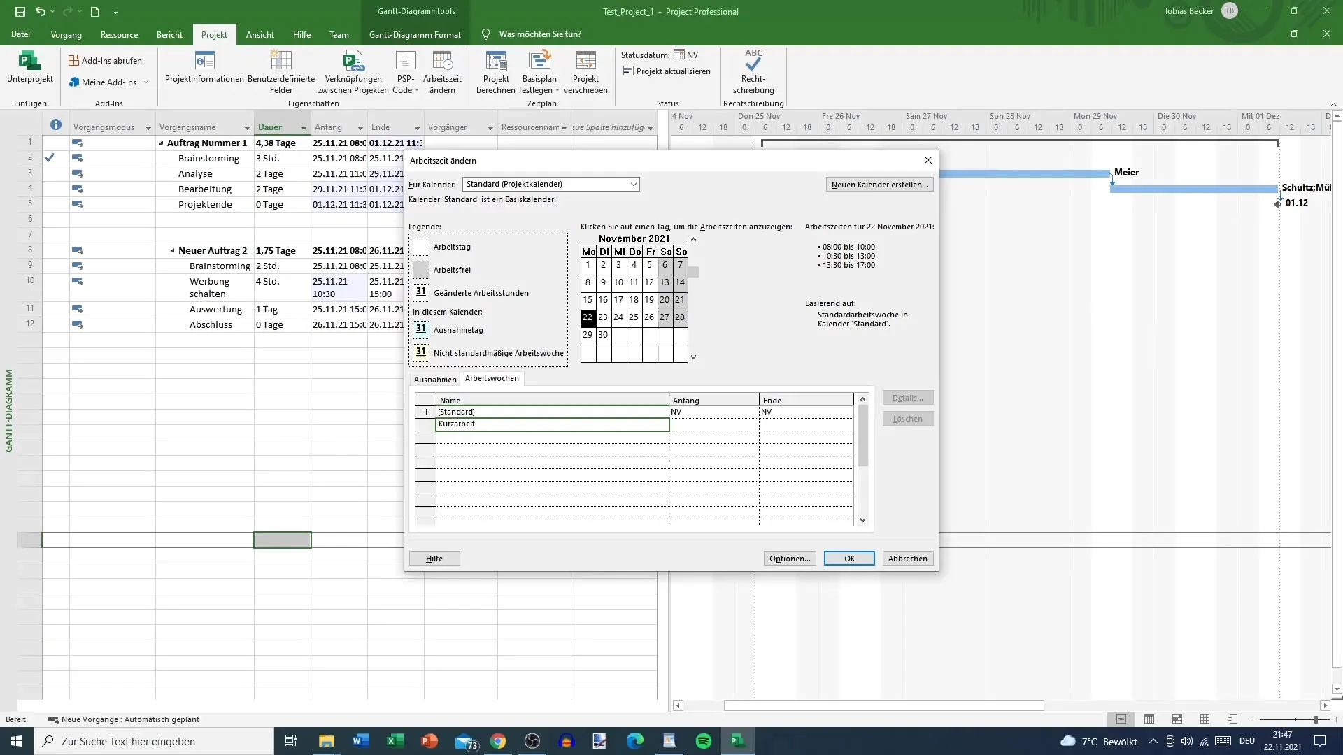 Individuelle Arbeitszeiten in MS Project optimal anpassen