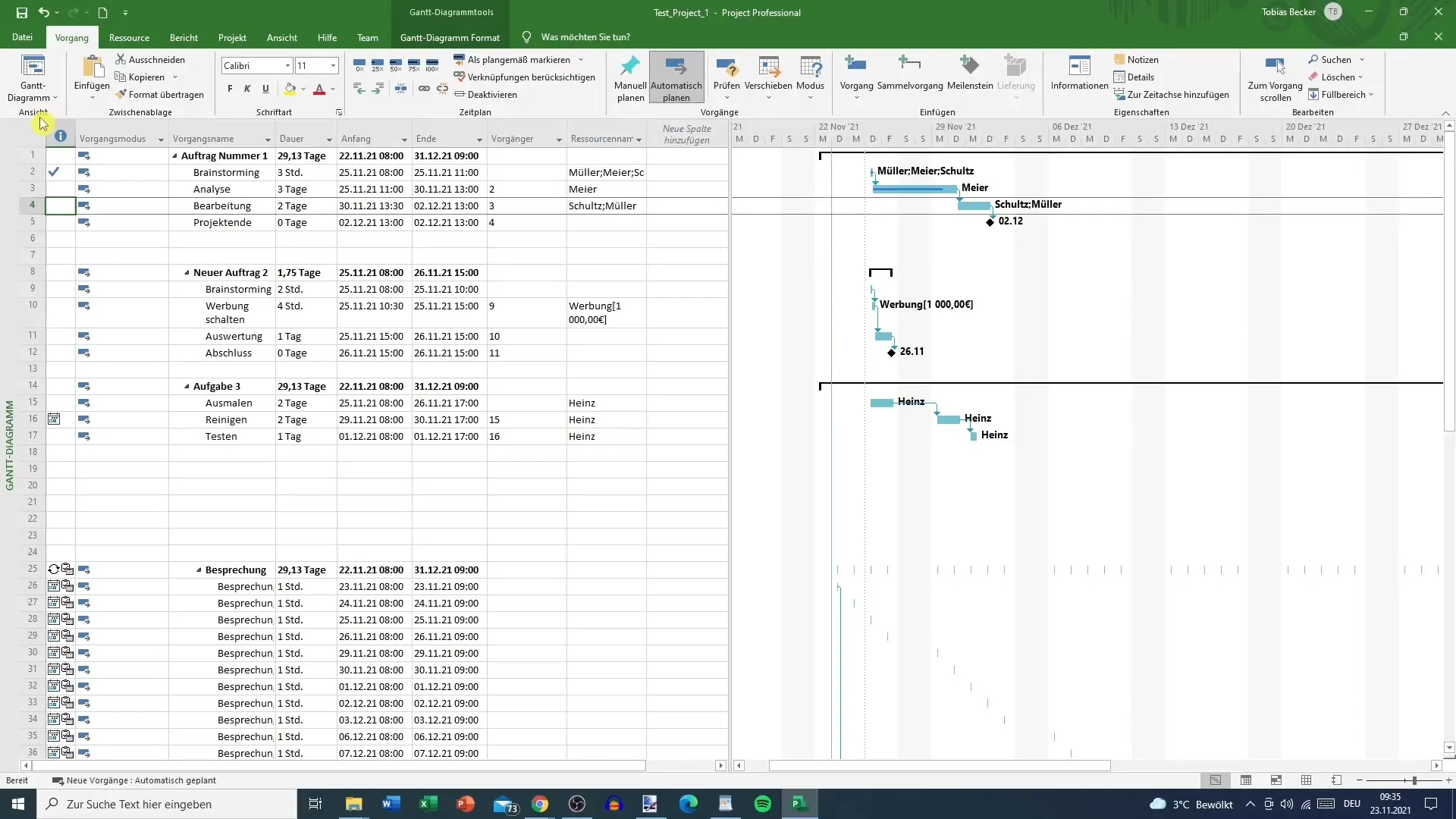 Übersicht über MS Project-Teamplaner und Kalender