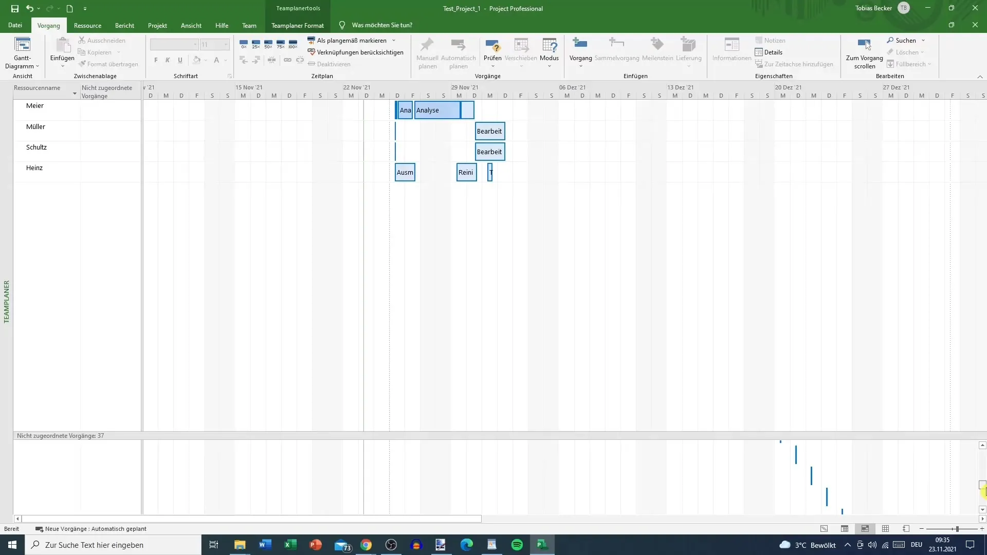 Ikhtisar tentang MS Project tim planner dan kalender