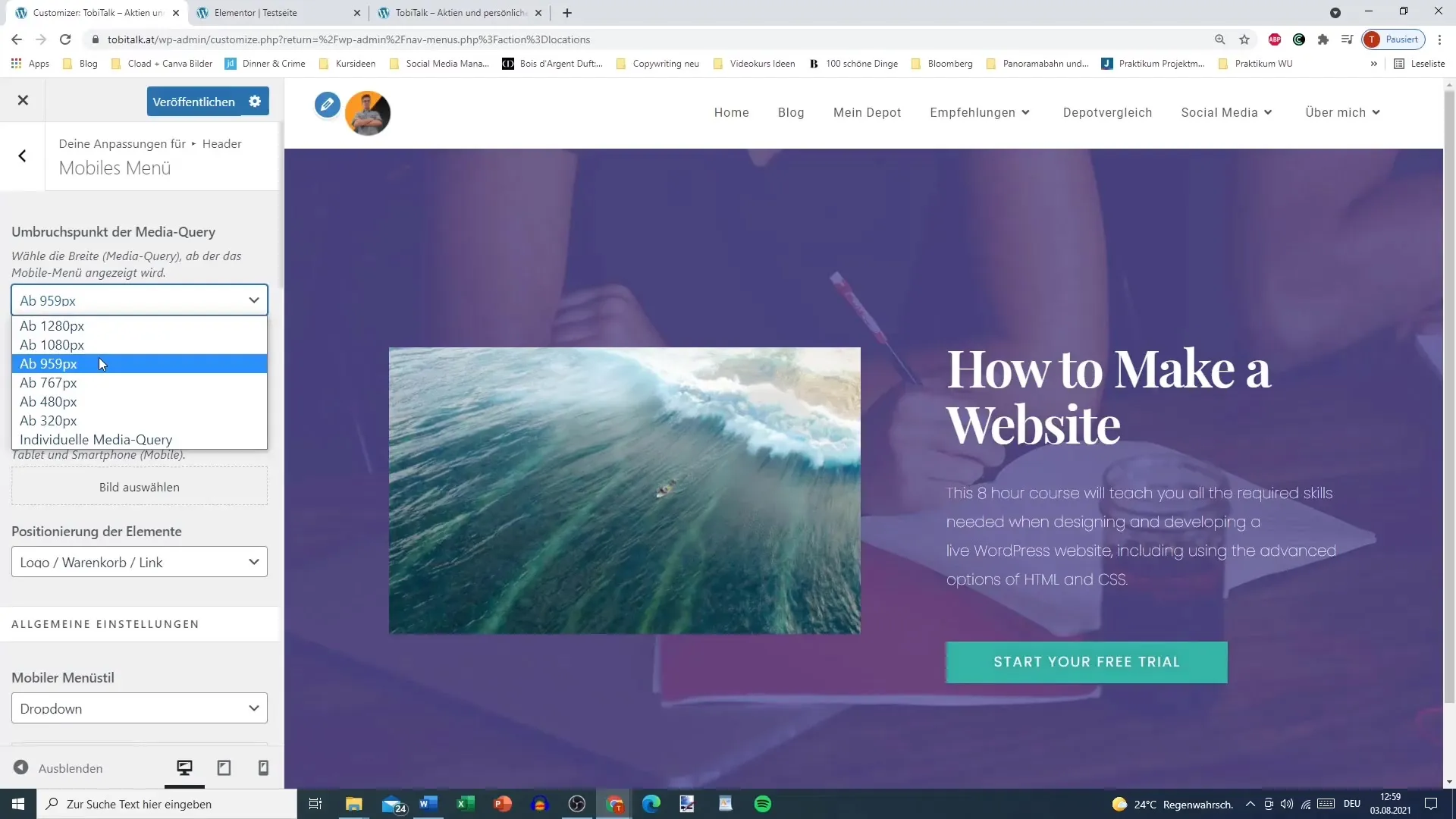 Memformat menu dengan Elementor untuk WordPress