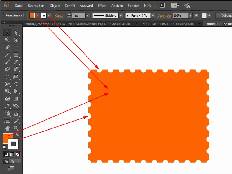 Suggerimenti e trucchi su Adobe Illustrator: Creare una linea a puntini (Esempio: Francobollo) Suggerimenti e trucchi per Adobe Illustrator: creare una linea tratteggiata (esempio: francobollo)