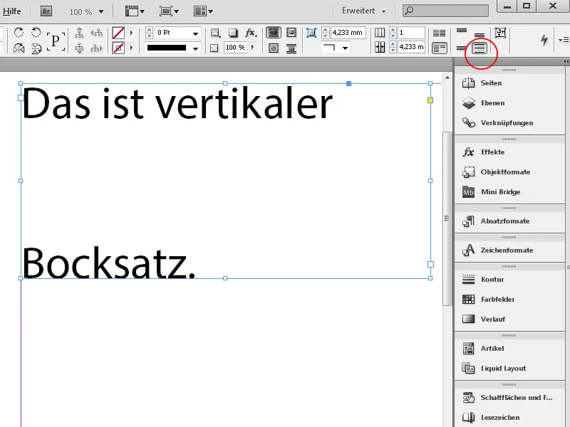 Die Steuerungspalette in InDesign