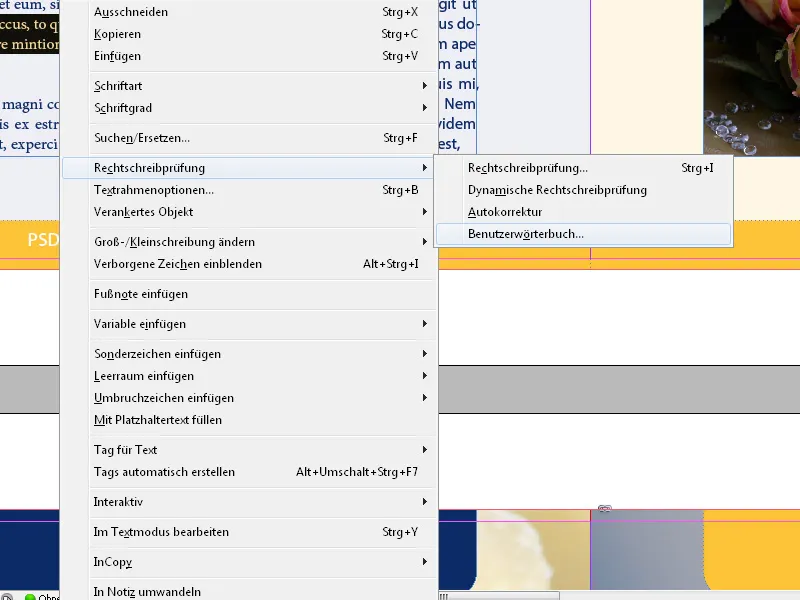Das Kontextmenü in InDesign