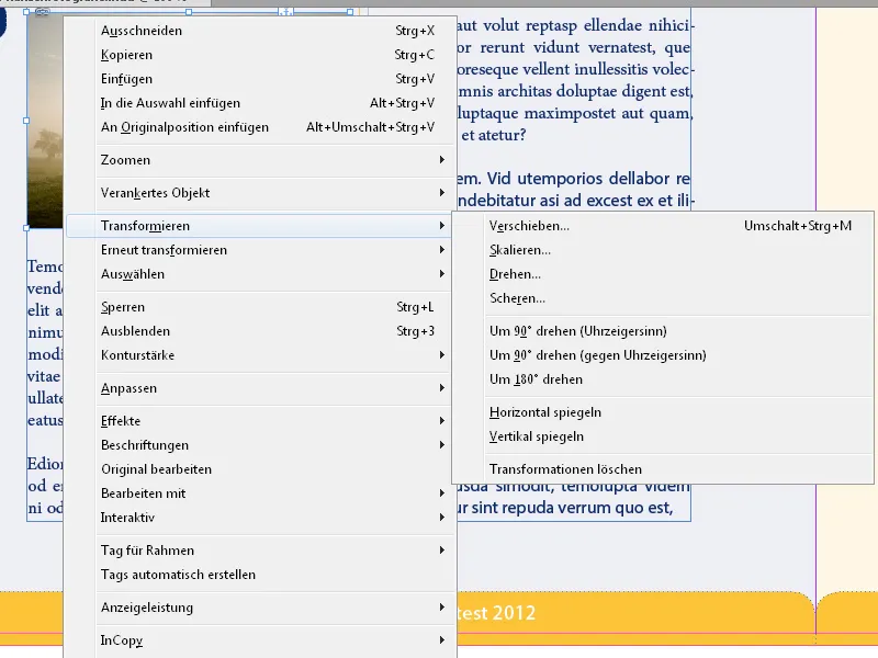 Das Kontextmenü in InDesign