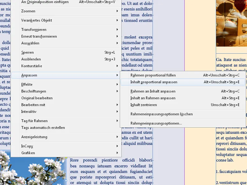 Kontextová ponuka v aplikácii InDesign