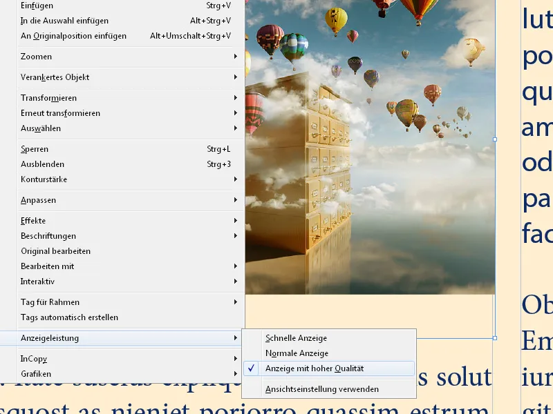 Das Kontextmenü in InDesign