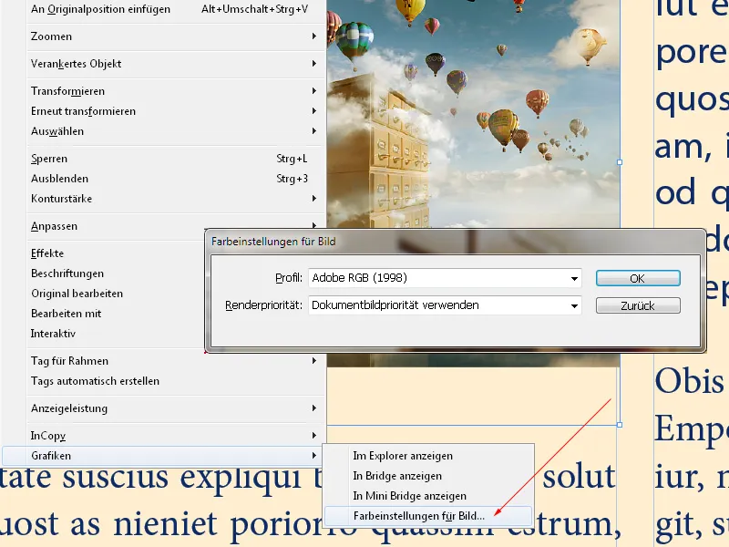 Das Kontextmenü in InDesign