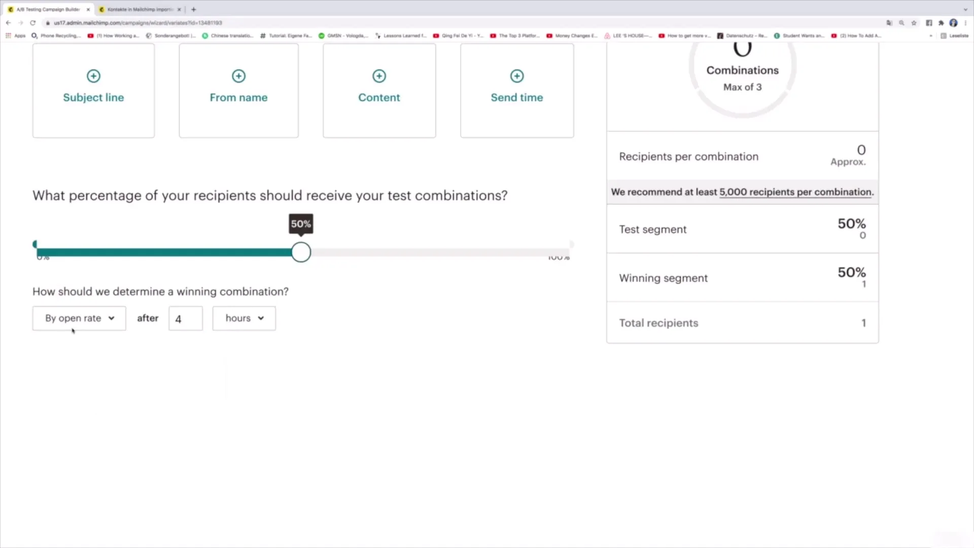 A/B test pre predmetové riadky v Mailchimp krok za krokom