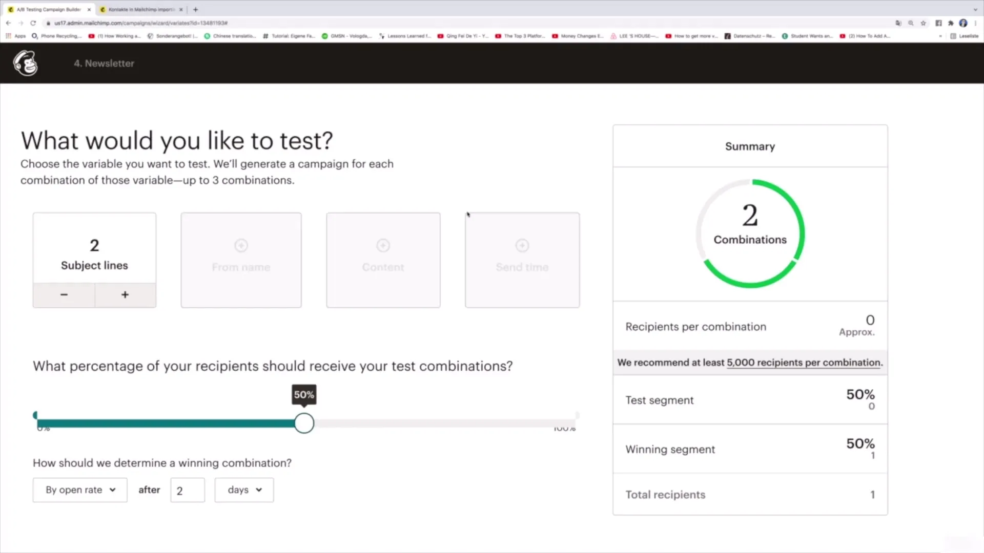 A/B test pre predmety v Mailchimp krok za krokom