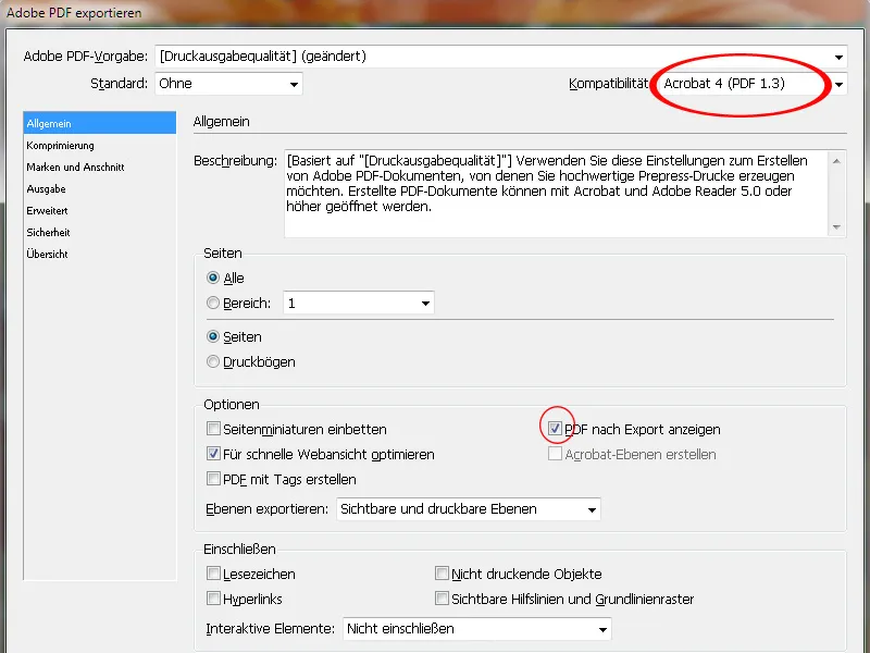 Exportación de PDF: configuración predeterminada de Acrobat