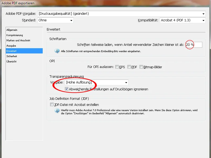 Exportación de PDF: configuración predeterminada de Acrobat