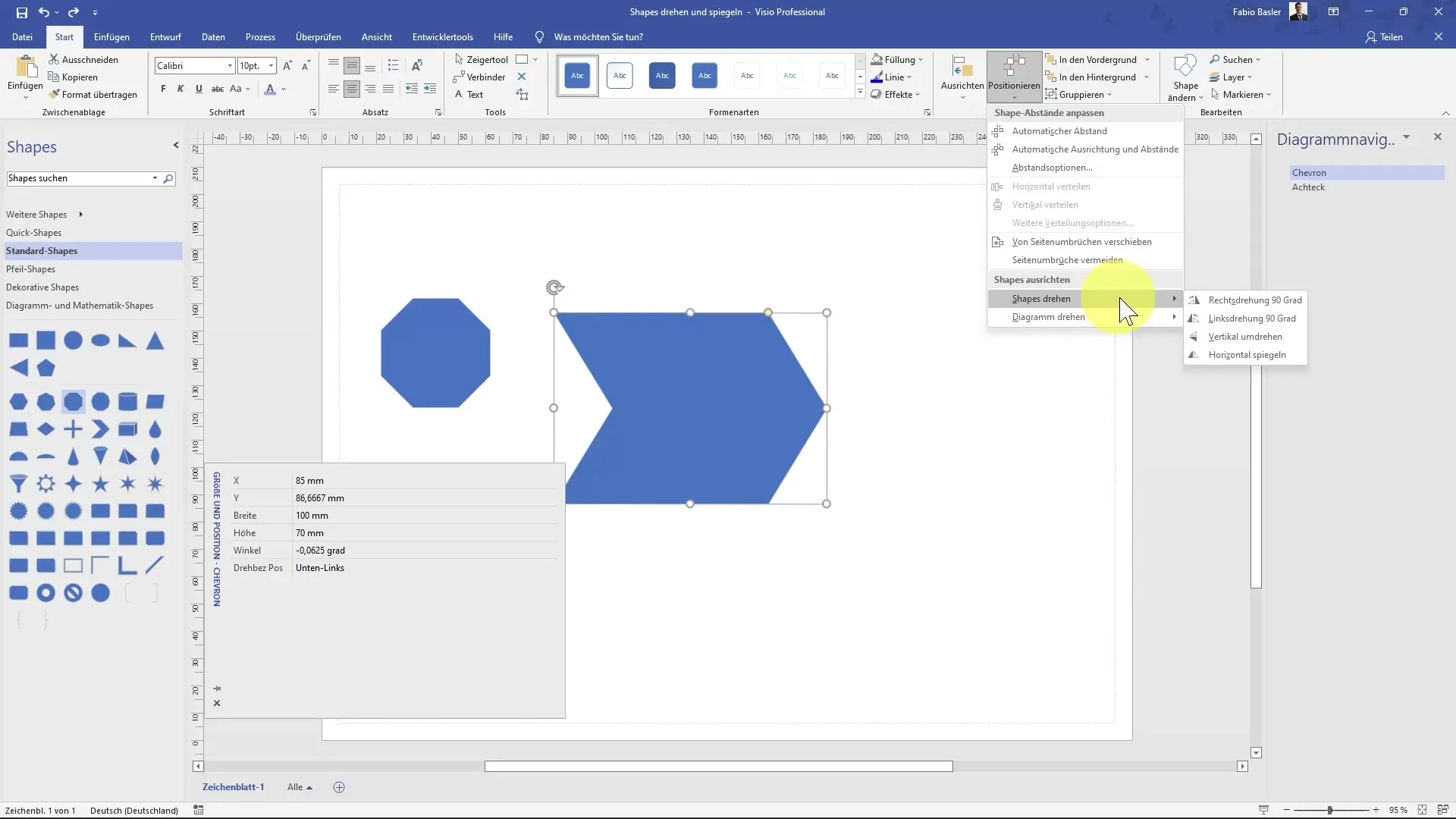 Rotate and mirror shapes in MS Visio