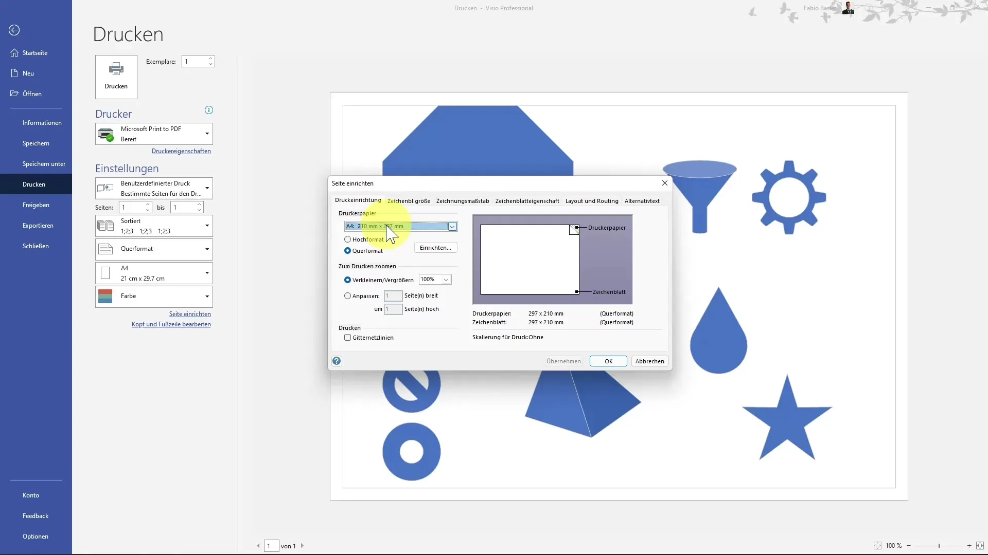 Printing drawings in MS Visio - step-by-step guide