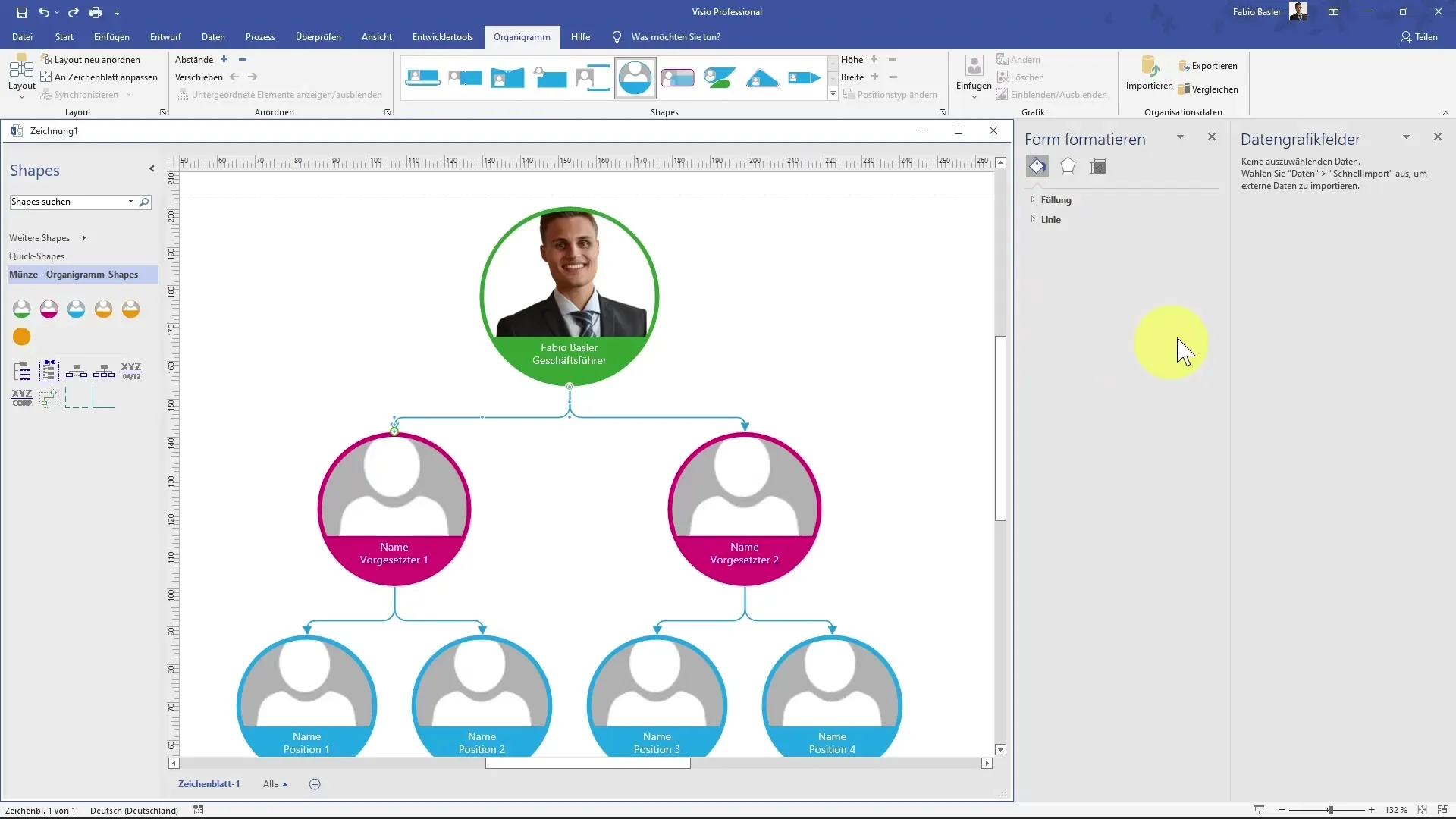 Sėkmingai sukurkite organizacijos schemą "MS Visio" programoje