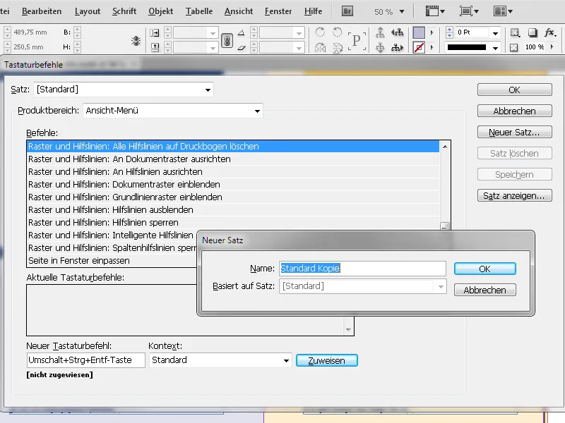 Tastaturbefehle in InDesign