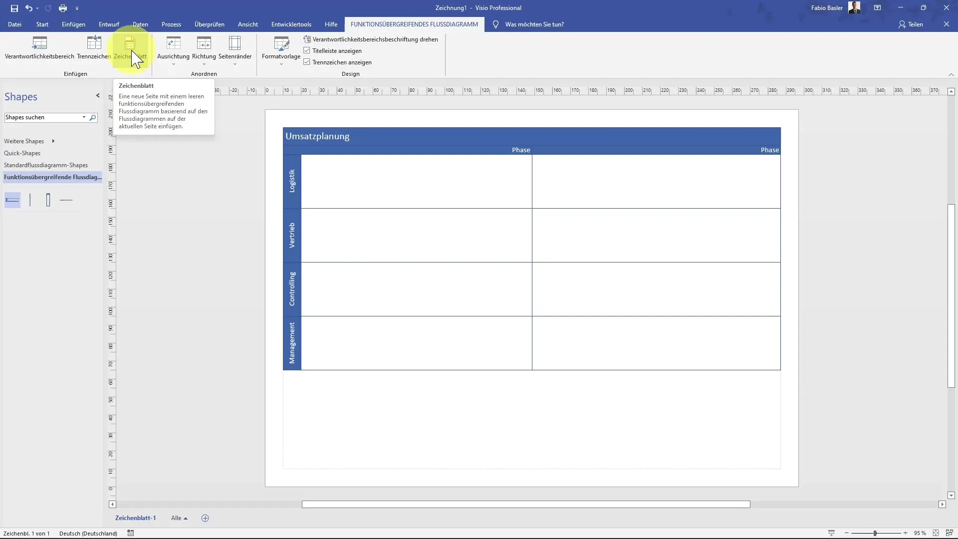 Create a cross-functional flowchart in MS Visio