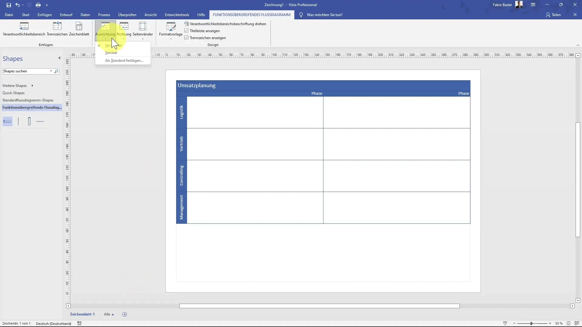 Create a cross-functional flowchart in MS Visio