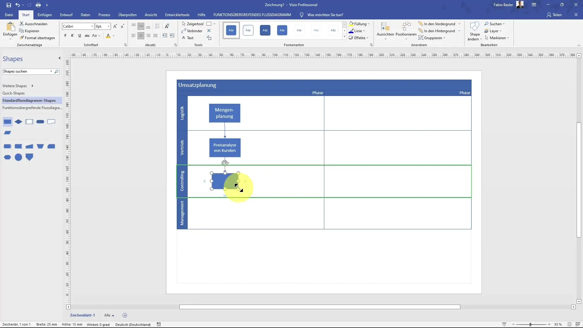 Create a cross-functional flowchart in MS Visio