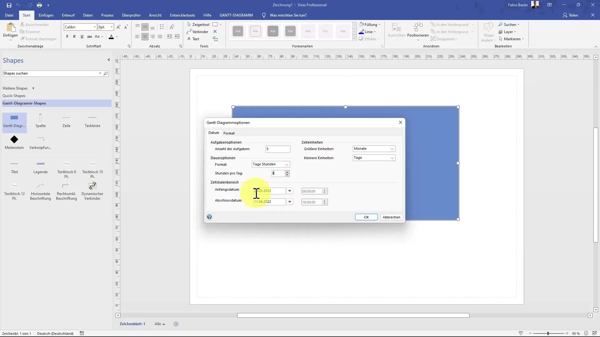 Create a Gantt chart step by step in MS Visio