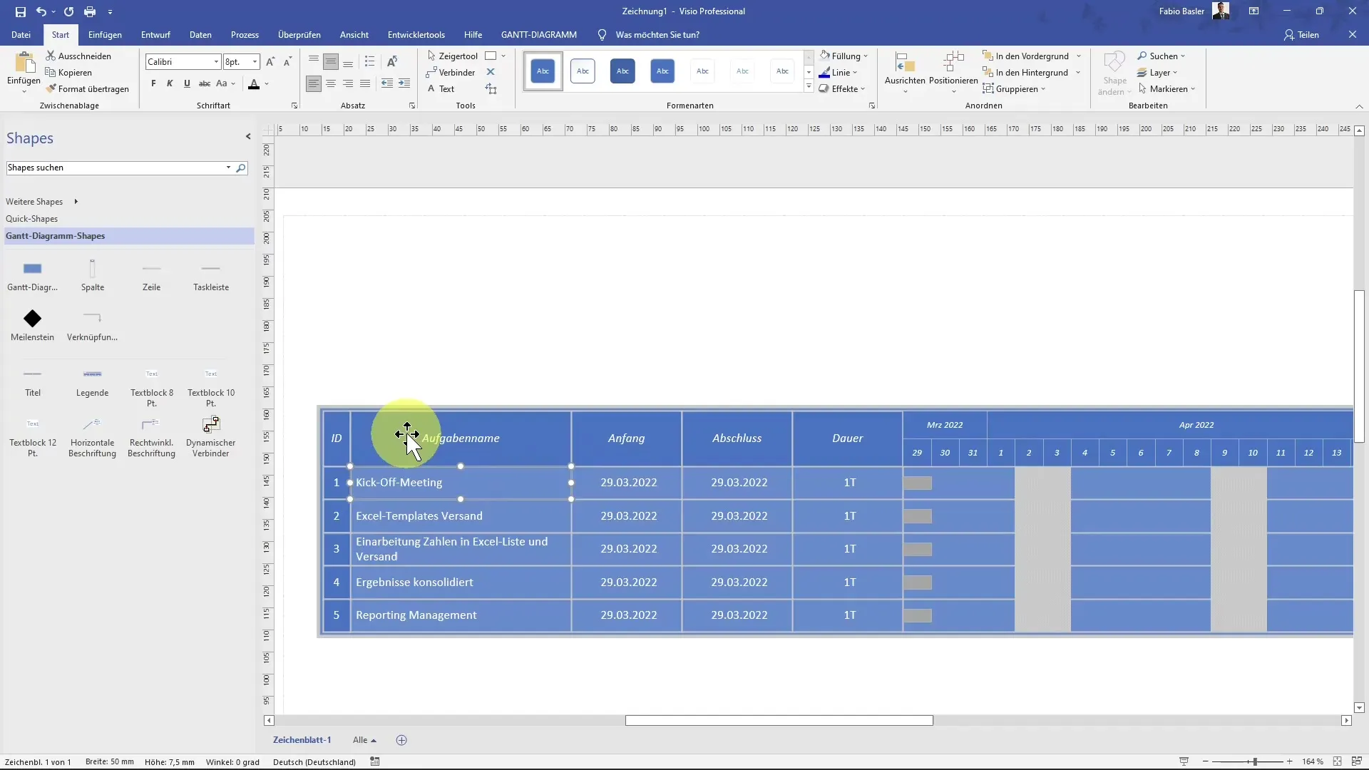 Vytvorte postupne diagram Gantt v MS Visio