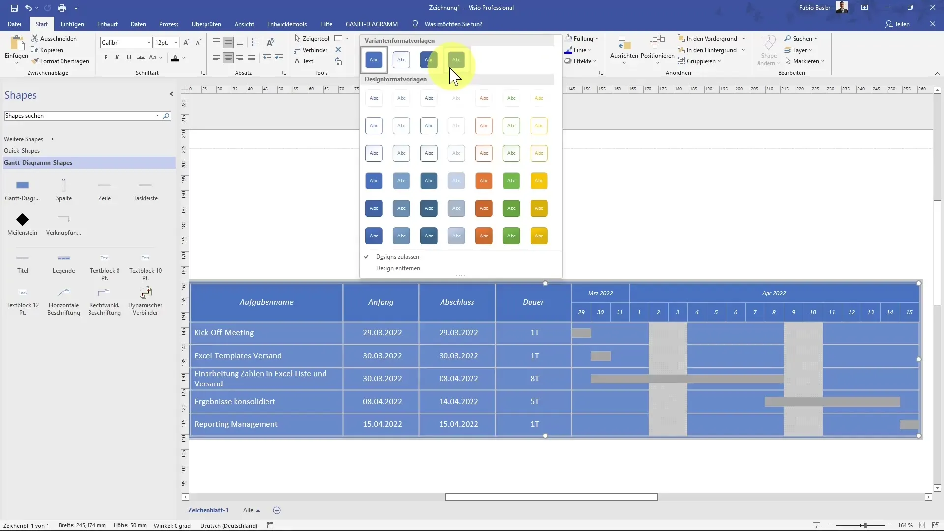 Create a Gantt chart in MS Visio step by step