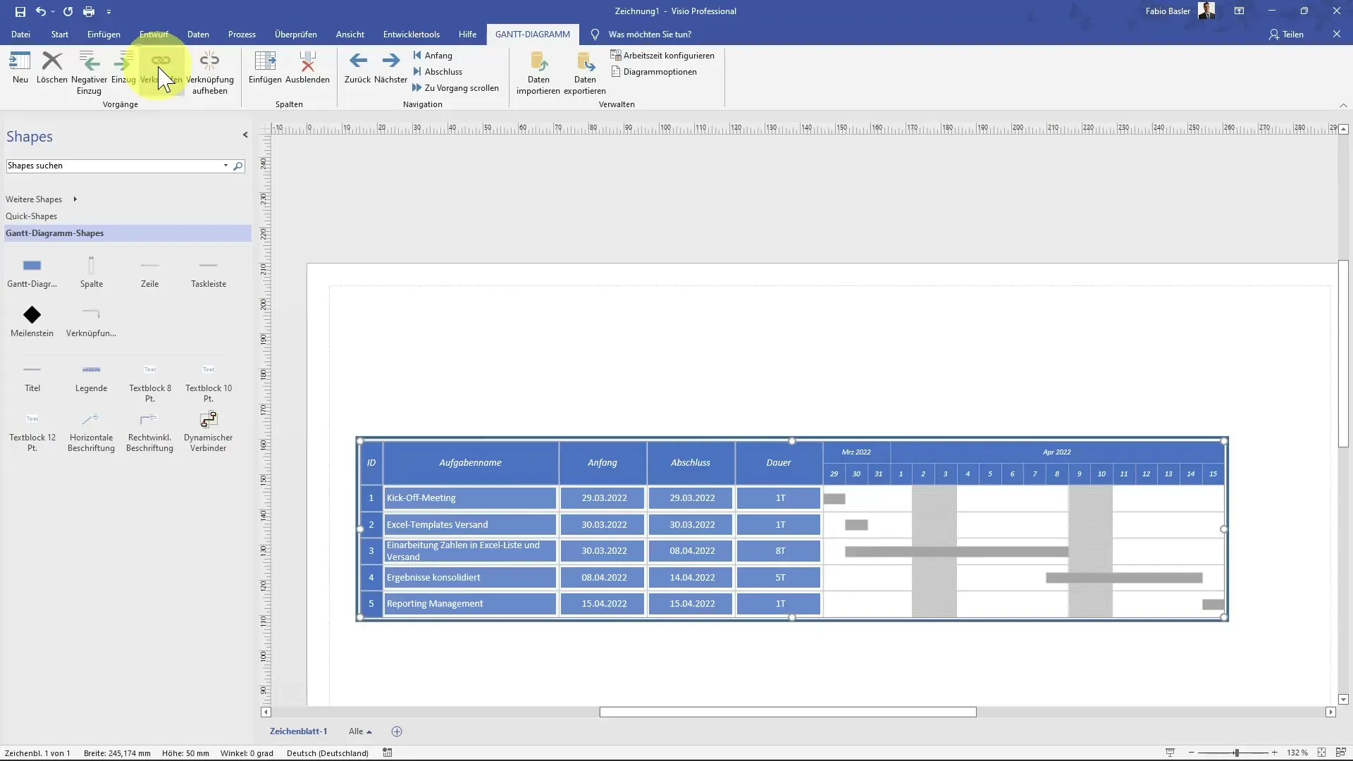 Create a Gantt chart step by step in MS Visio