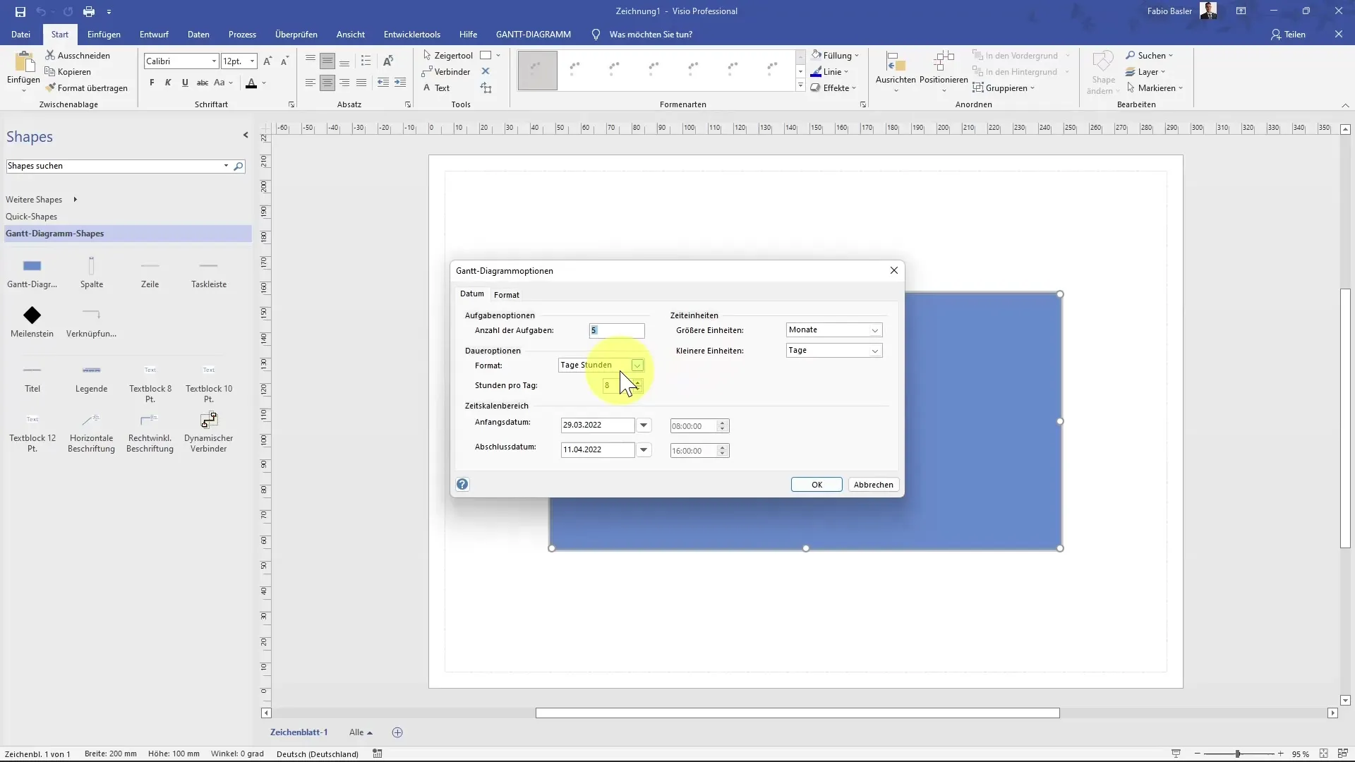 Vytvorte diagram Gantt v MS Visio krok za krokom