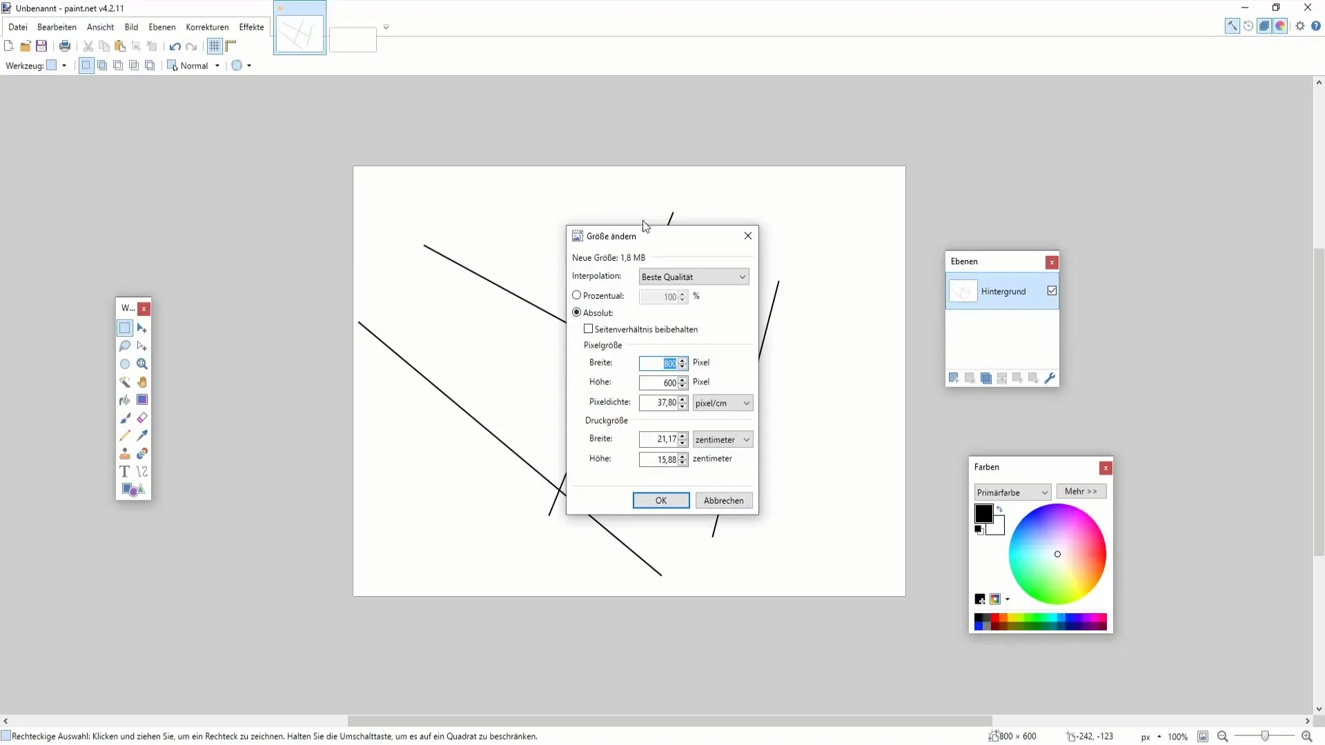 Optimizacija velikosti slike in platna v programu Paint.NET