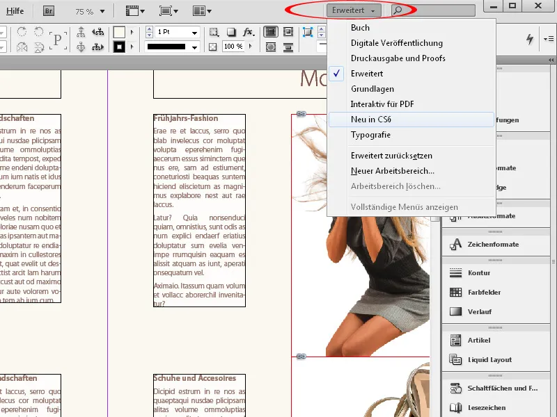 Benutzerdefinierte Menüs und Paletten in InDesign