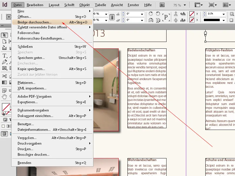 Prilagojeni meniji in palete v programu InDesign